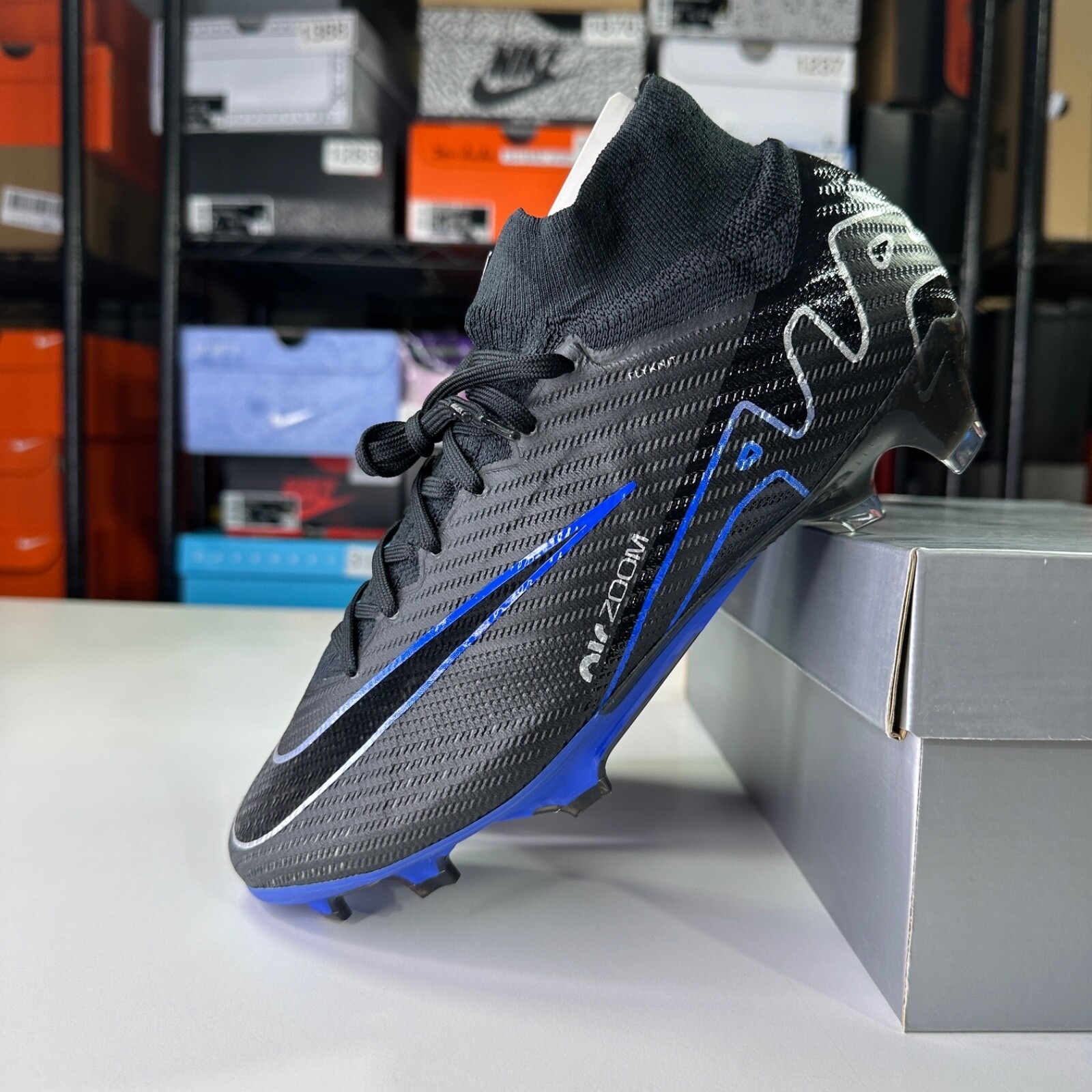 Nike Zoom Superfly 9 Elite Fg Black Blue Dj4977-040 Men's 7.5/Women 9 Cleats New